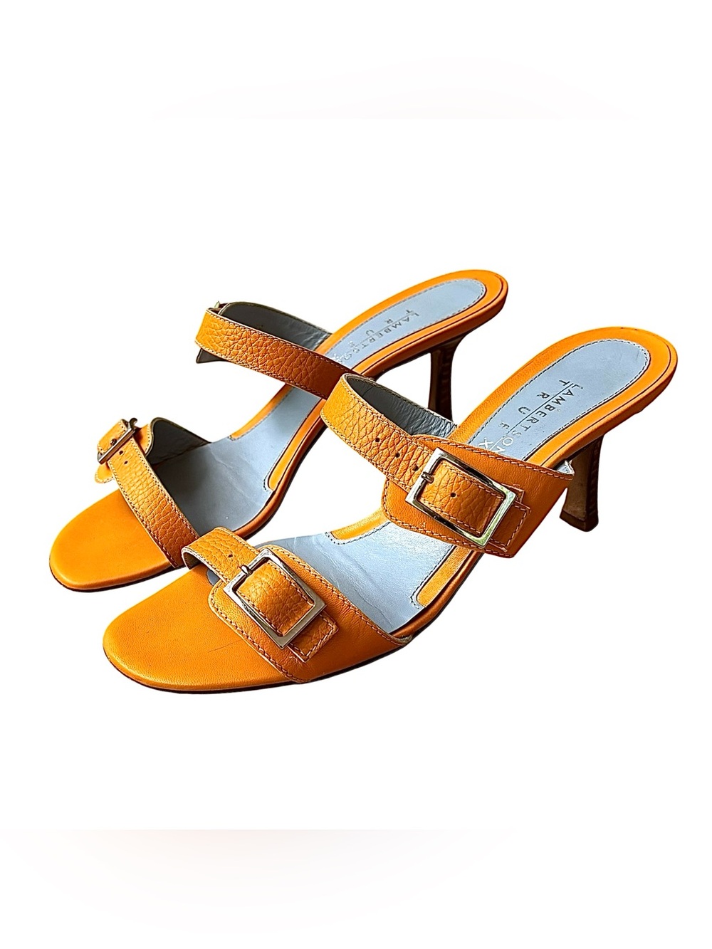 LAMBERTSON TRUEX Marigold Leather Heeled Sandals w/ Buckles - Picture 4 of 16